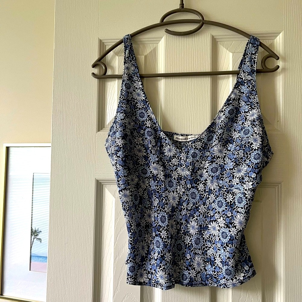 Abercrombie Blue and Black Floral Tank